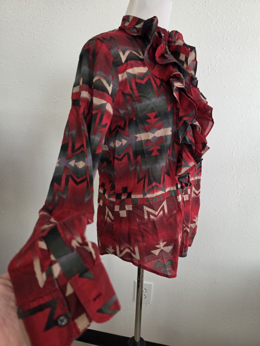 Lauren Ralph Lauren Western Aztec Ruffle Button Down Shirt S - Picture 5 of 9